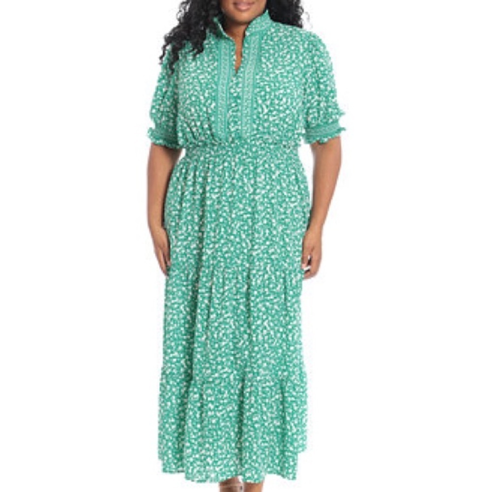 Adorne Floral Tiered Maxi Dress Size 22W Green Cottagecore Prairie Modest - Picture 6 of 14